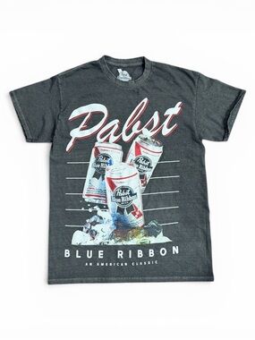 Pabst Blue Ribbon Graphic Charcoal Black Tee Size S